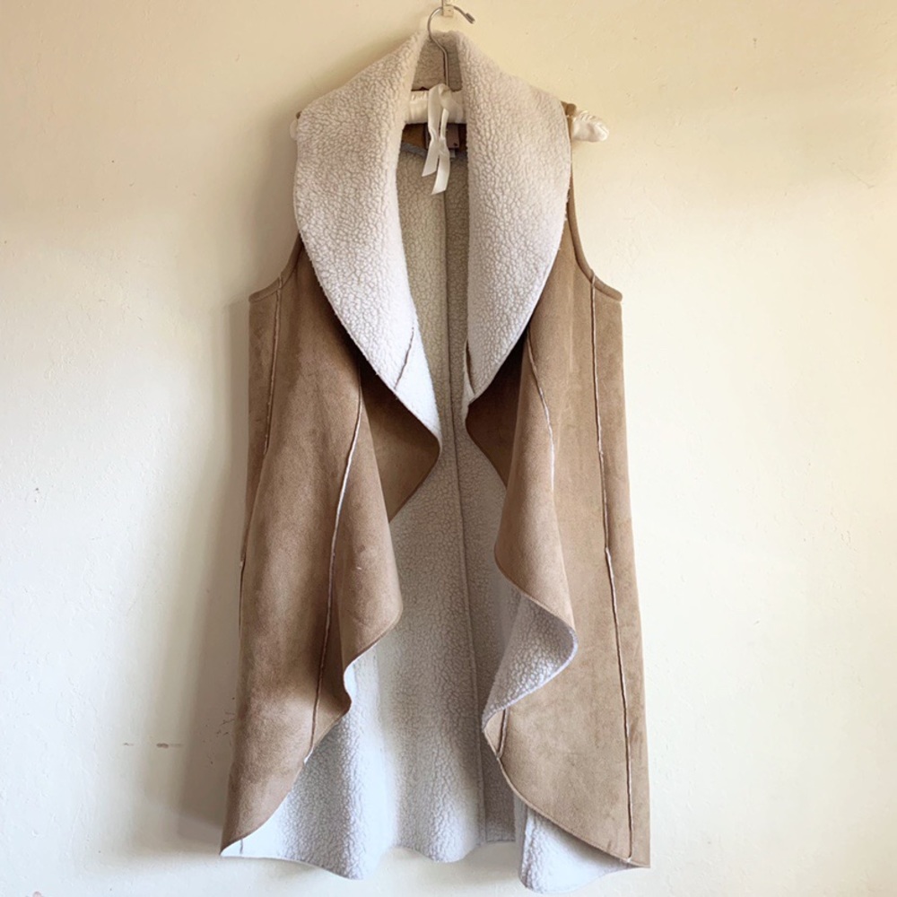 Tan and Cream Sleeveless Vest